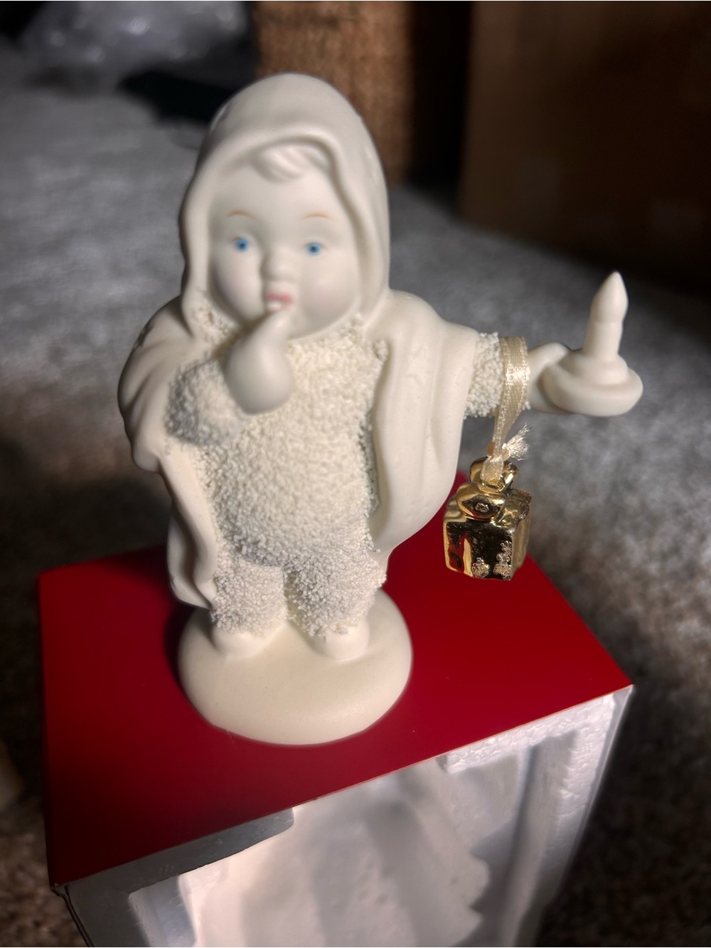 Department 56 White Porcelain Child Figurine with Gold Gift